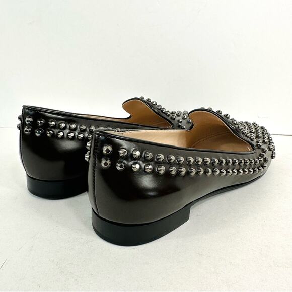 Prada Black Leather Silver Studded Smoking Loafer flats Size 38 US Size 8 - Picture 8 of 10